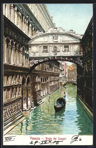 Lithographie Venezia / Venedig, Ponte dei Sospiri, Seufzerbrücke