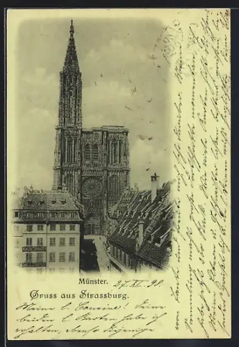 AK Strassburg, Münster über die Dächer hinweg