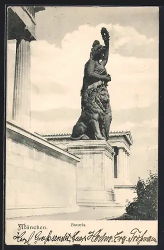 AK München, Statue der Bavaria im Profil
