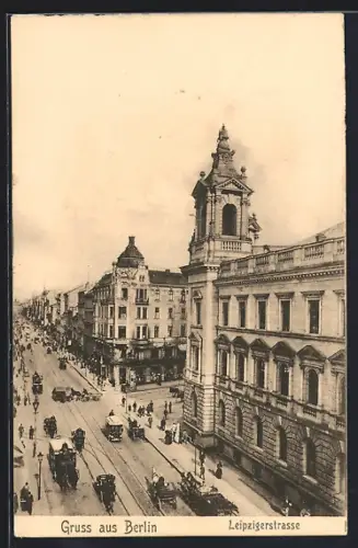 AK Berlin, Leipzigerstrasse mit Verkehr aus der Vogelschau