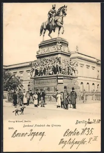 AK Berlin, Denkmal Friedrich des Grossen mit Hund und Besuchern