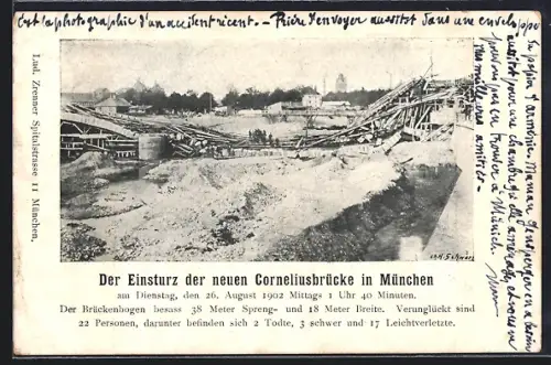 AK München, Einsturz der neuen Corneliusbrücke