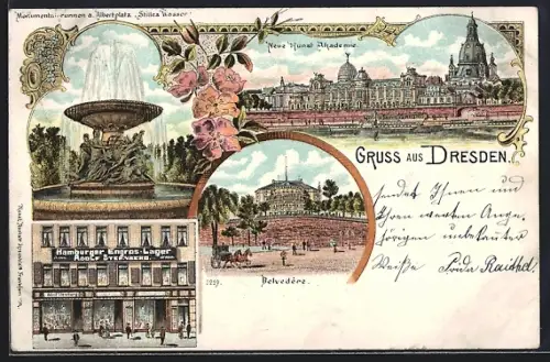 Lithographie Dresden, Hamburger Engros-Lager Warenhaus Sternberg, Wilsdruffer Strasse 29