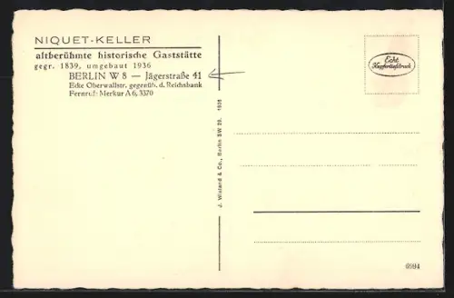 AK Berlin, Niquet-Keller, Jägerstr. 41, Innenansicht