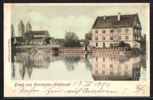 AK Reichenau-Niederzell, Ortsansicht mit Kirche
