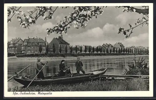 AK Frankfurt /Main-Fechenheim, Mainpartie mit Ruderboot