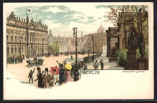 Lithographie Berlin, Partie am Zeughaus, Unter den Linden