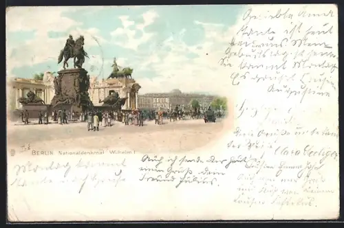 Lithographie Berlin, Partie am Nationaldenkmal Wilhelm I.