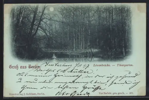 Mondschein-AK Berlin, Löwenbrücke im Tiergarten