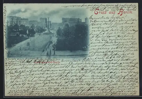 Mondschein-AK Berlin-Kreuzberg, Belle-Alliance-Platz mit Denkmal