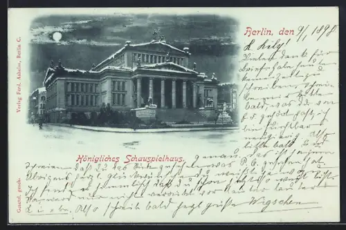 Mondschein-AK Berlin, Königliches Schauspielhaus, Gendarmenmarkt