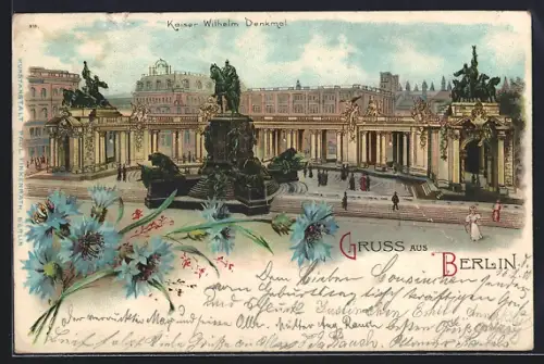 Lithographie Berlin, Partie am Kaiser Wilhelm-Denkmal