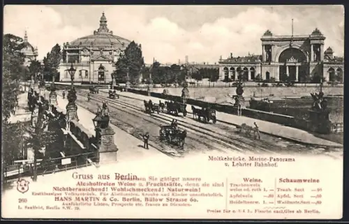 AK Berlin-Tiergarten, Moltkebrücke, Marine-Panorama und Lehrter Bahnhof