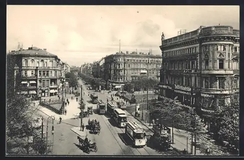 AK Berlin-Tiergarten, Strassenbahnen in der Potsdamer Strasse, Pferdekutsche