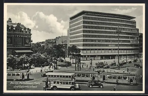 AK Berlin-Tiergarten, Potsdamer Platz und Columbushaus, Strassenbahn