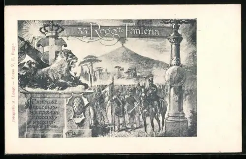 Künstler-AK 35. Reggimento Fanteria, Soldaten mit Fahne und Offiziere