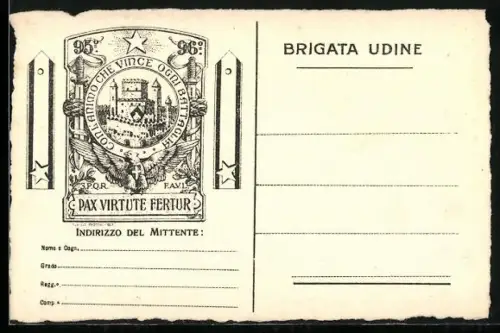 Künstler-AK Brigata Udine, Pax Virtute Fertur