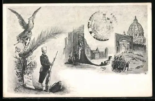 Künstler-AK Italienischer Infanterist mit Gewehr und Marschgepäck, 16 April 1861