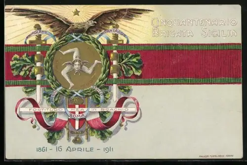 Künstler-AK Cinquantenario Brigata Sicilia, 16 Aprile 1861-1911