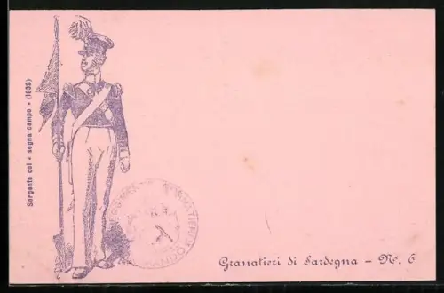 Künstler-AK Granatieri di Sardegna, Sergente col, segna campo 1833
