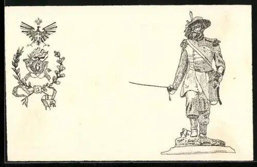 Künstler-AK 6. Reggimento Bersaglieri, Standbild eines Generals mit gezogenem Säbel