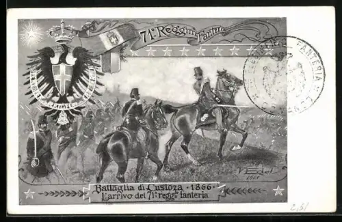 Künstler-AK 71. Regiment Fanteria, Battaglia di Custoza 1866, italienische Soldaten