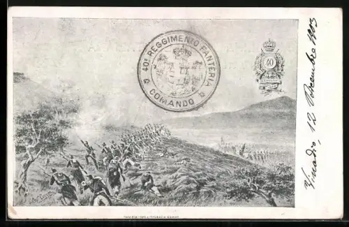 Künstler-AK Comando 40. Reggimento Fanteria, Soldaten im Sturmangriff