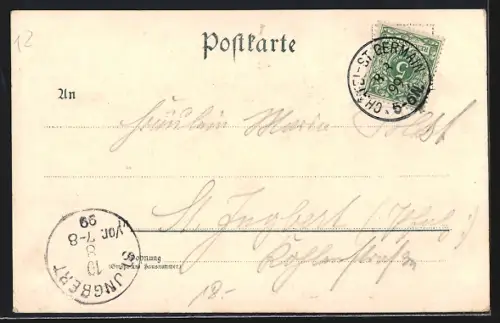 Lithographie St. Privat, Gesamtansicht, Denkmal 4 Garde Regt. zu Fuss, Denkmal Garde-Corps