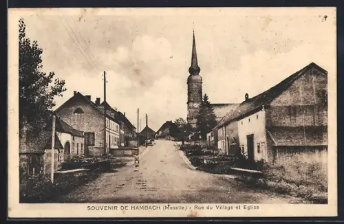 AK Hambach /Moselle, Rue du Village et Eglise