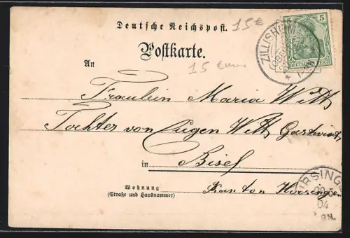 Lithographie Mülhausen i. E., Theater, Markt und Markthalle, Kasier-Wilhelm-Kaserne