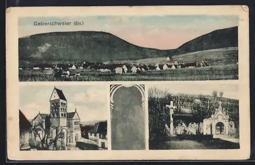 AK Geberschweier /Els., Teilansicht, Kirche, Kapelle mit Jesuskreuz