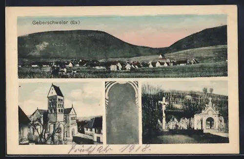 AK Geberschweier /Els., Teilansicht, Kirche, Kapelle mit Jesuskreuz