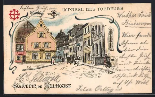 Lithographie Mulhouse, Impasse des Tondeurs, Strassenpartie