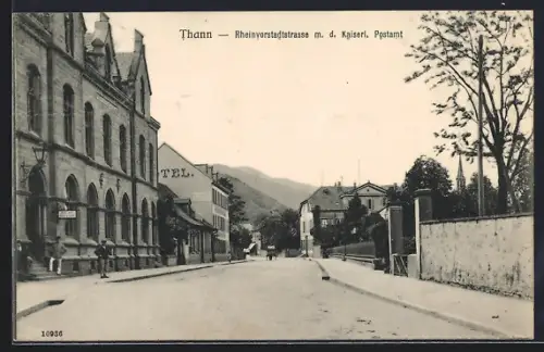 AK Thann, Reinvorstadtstrasse mit dem Kaiserlichen Postamt