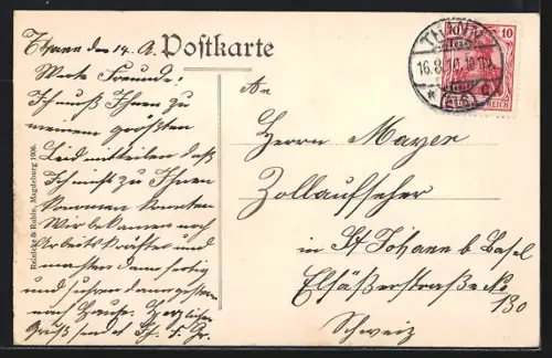 AK Thann, Reinvorstadtstrasse mit dem Kaiserlichen Postamt