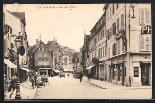 AK Colmar, Rue des Têtes, Strassenpartie