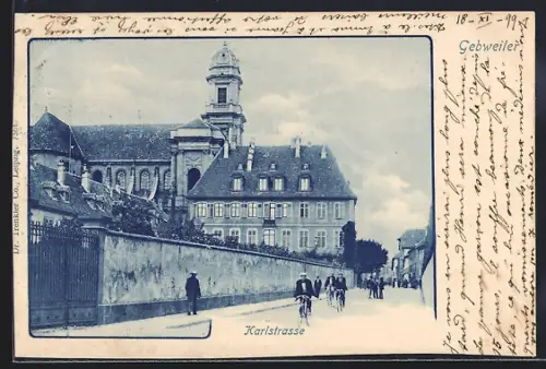 AK Gebweiler, Karlstrasse mit Fahrradfahrern