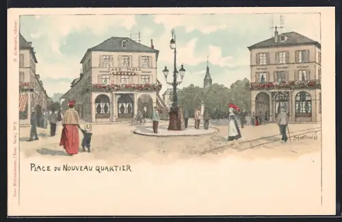 Lithographie Mülhausen, Place du Nouveau Quartier
