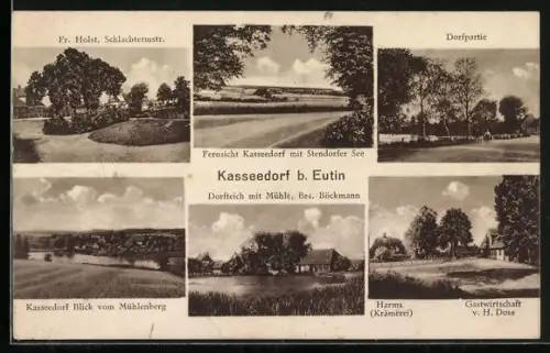AK Kasseedorf b. Eutin, Dorfteich mit Mühle, Bes. Böckmann, Gastwirtschaft v. H. Dose, Stendorfer See