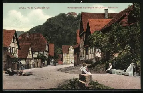 AK Wintzingerode, Wintzingeröder Dorfstrasse mit Schloss Bodenstein