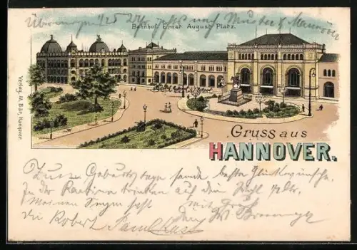 Lithographie Hannover, Bahnhof am Ernst August Platz