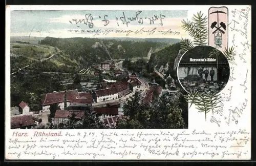 AK Rübeland, Totalansicht aus der Vogelschau, Herman's Höhle