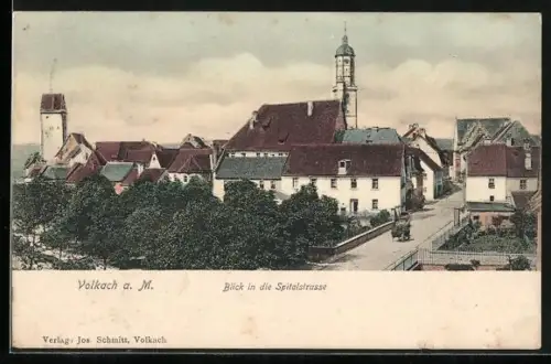 AK Volkach a. M., Blick in die Spitalstrasse aus der Vogelschau