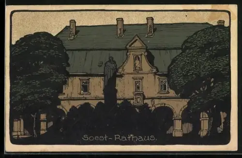 Steindruck-AK Soest, Blick auf das Rathaus