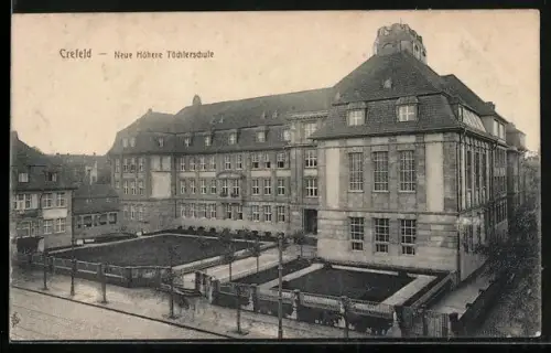 AK Crefeld, Neue Höhere Töchterschule aus der Vogelschau