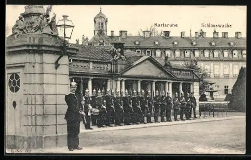 AK Karlsruhe, Schlosswache mit angetretener Wachabteilung