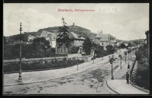 AK Durlach, Ettlingerstrasse aus der Vogelschau