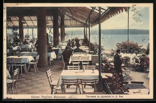 AK Berlin-Wannsee, Kaiser Pavillon, Terrasse mit Aussicht auf den See