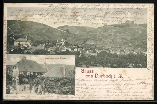 AK Durbach i. B., Ortsansicht aus der Vogelschau, Gasthaus zum Ritter