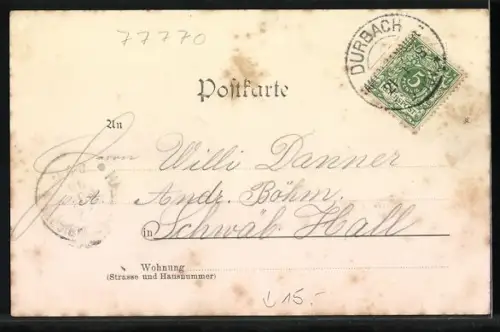 AK Durbach i. B., Ortsansicht aus der Vogelschau, Gasthaus zum Ritter